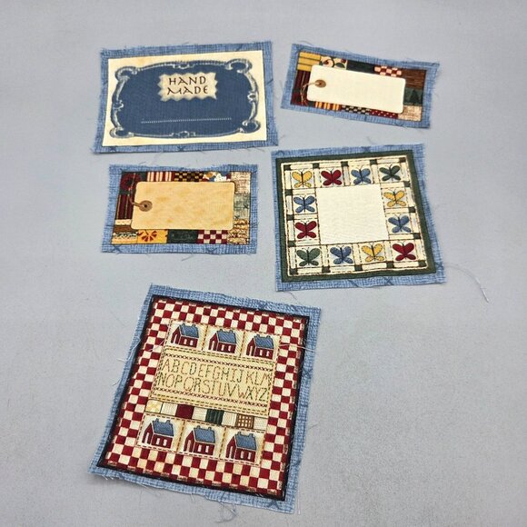 Quilting Fabric Labels Handmade Designs Cat Birds Flowers Assortment Patchwork - Picture 4 of 4